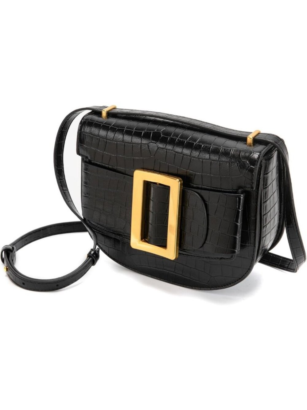 Croc Embossed Crossbody Bag with Gold Buckle | Stylish Shoulder Purse